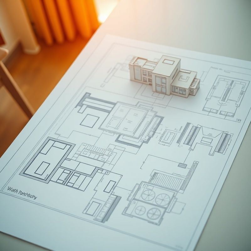 Planuri arhitecturale suprapuse cu diagrame de structuri financiare pe o masă luminoasă
